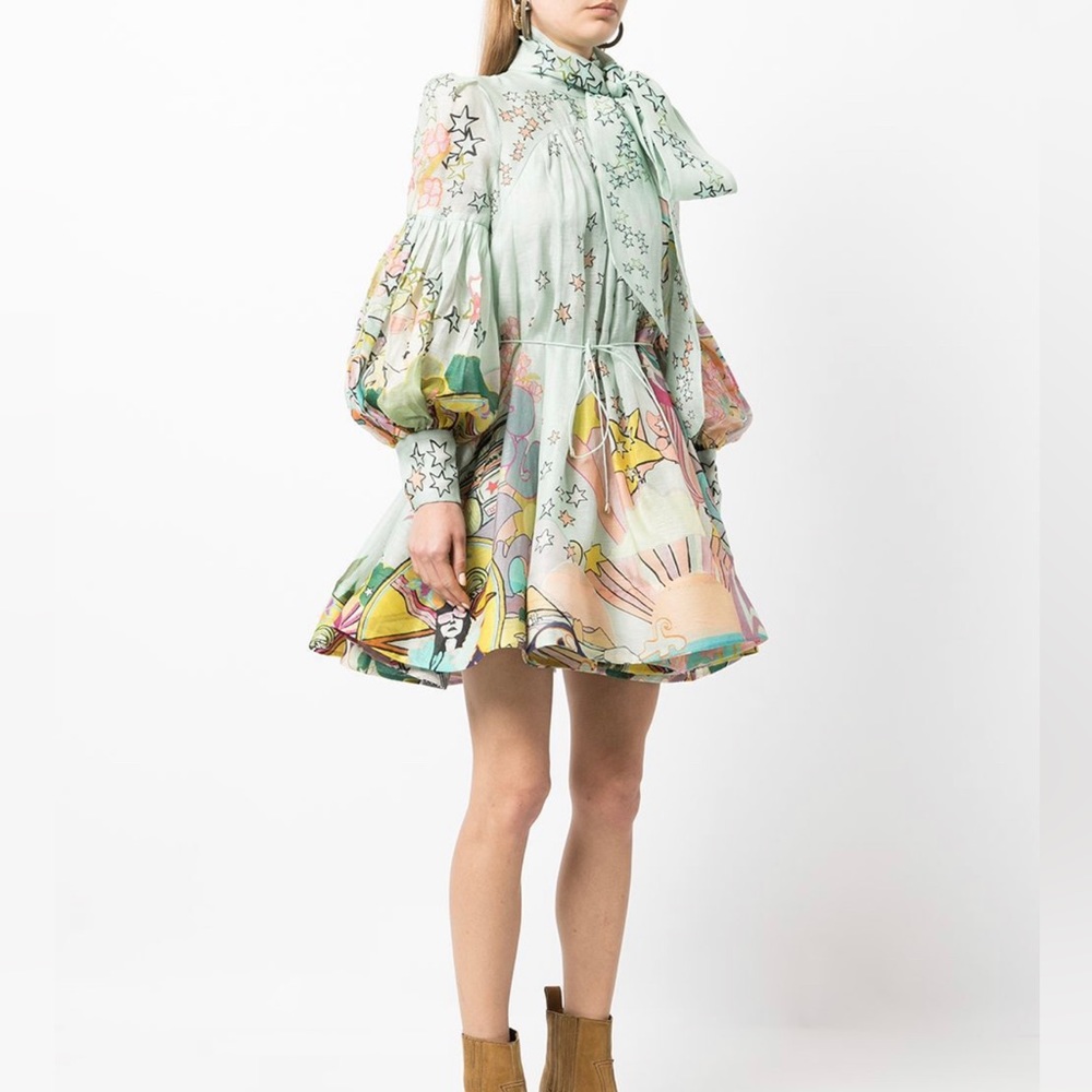 Zimmermann Runway Concert Tie Neck Bow Unicorn Mint Mini Dress AU0 - Picture 6 of 16